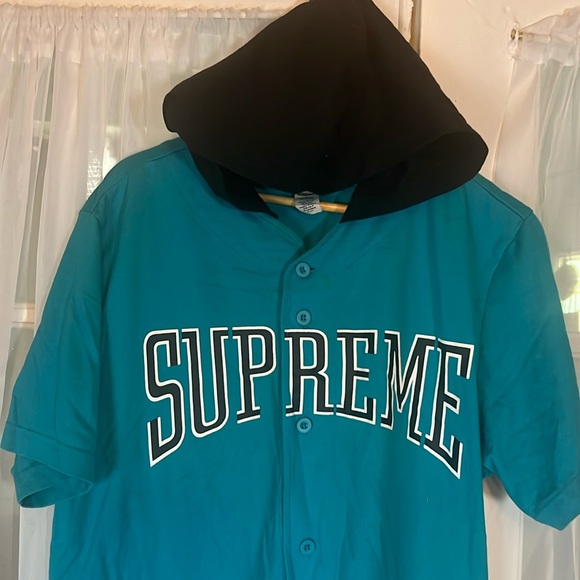 Supreme Other - Supreme Hooded Baseball Shirt Top Men’s Large Teal Green